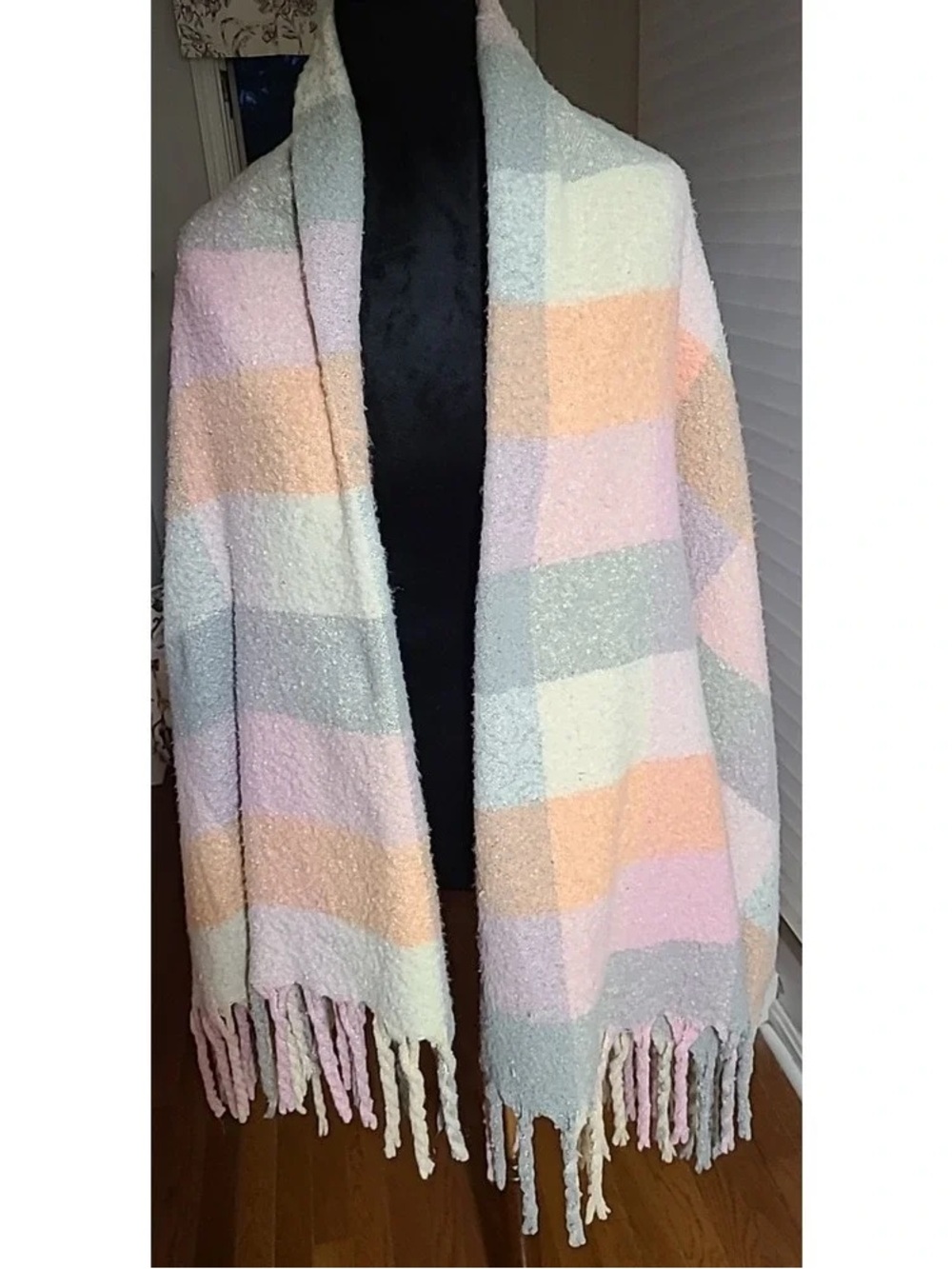 Cozy Pastel Striped Fringe Blanket Scarf